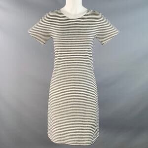 THEORY Size S Adiany B White Navy Linen Cotton Blend Stripe Midi T-Shirt Dress